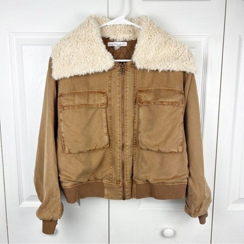 Anthropologie Tan Jacket with Cream Sherpa Collar